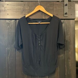 American Eagle Outfitters Black Tie Front Relaxed Blouse